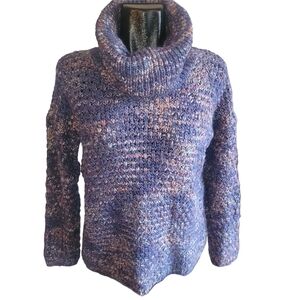 Elsa Manda Blue Motled Knit Wool Blend Turtleneck Sweater M